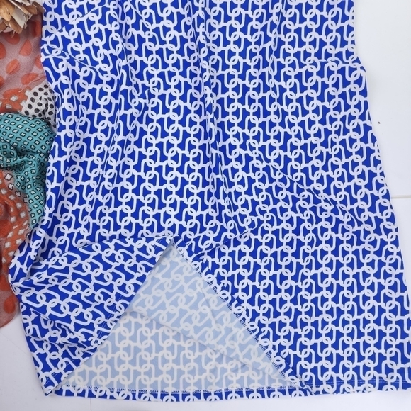Jude Connally Blue and White Patterned Dress Sz L - Picture 4 of 16